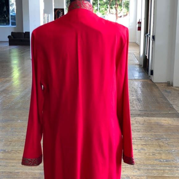 Red, medium length high neckline embellished, vintage jacket - Picture 2 of 11